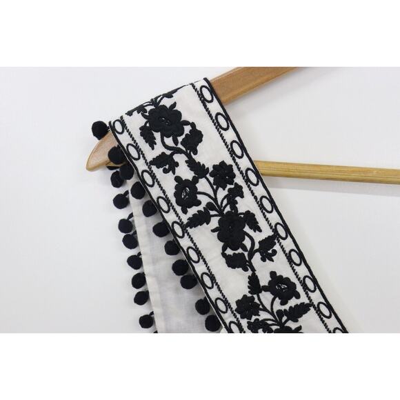 J CREW 100% COTTON TANK TOP FLORAL BLACK EMBROIDERED POM POM BABYDOLL Size 4 - Picture 4 of 12